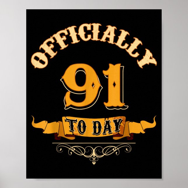 Offically 91 Years Old Today 91st Birthday Gift  Poster (Front)