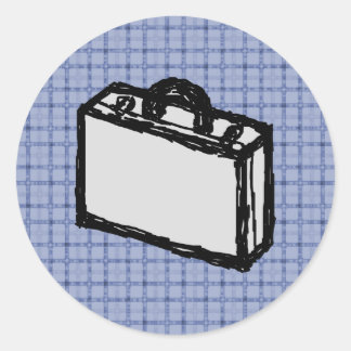 Office Briefcase or Travel Suitcase Sketch. Blue. Classic Round Sticker