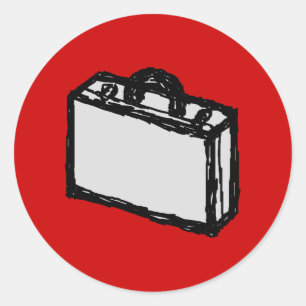 Office Briefcase or Travel Suitcase. Sketch on Red Classic Round Sticker