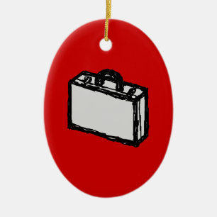 Office Briefcase or Travel Suitcase. Sketch. Red Ceramic Tree Decoration