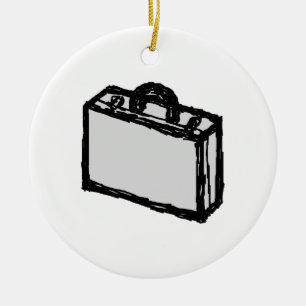 Office Briefcase or Travellers Suitcase. Sketch. Ceramic Tree Decoration