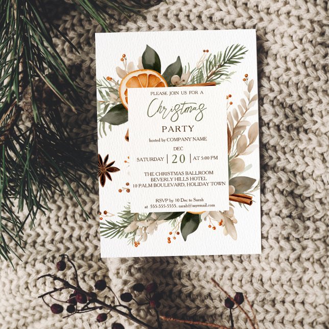 Office Christmas Party invitation rustic botanical (Office Christmas Party invitation template rustic botanical watercolor company Christmas invitation)