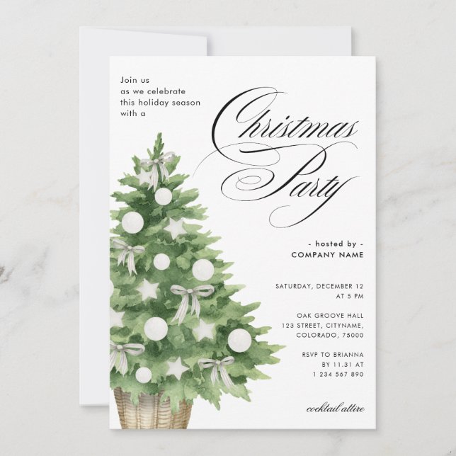 Office Christmas Party Snowy Tree Business Logo  Invitation (Front)