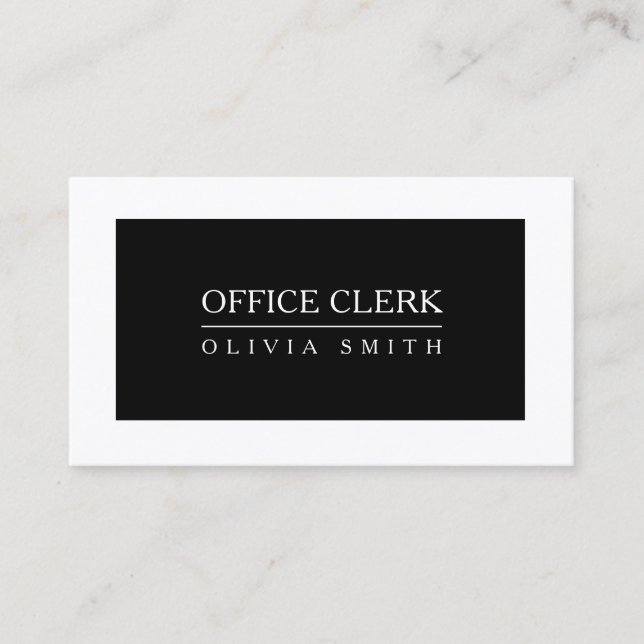 Office Clerk Professional Black and White Business Card (Front)