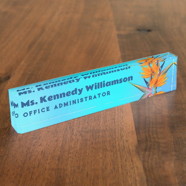 Office Desk Name Plate Aqua Bird of Paradise (Side)
