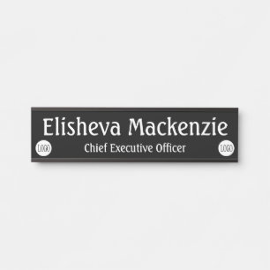 Office Door Name Plate Sign - Black and White Logo