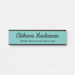 Office Door Name Plate Sign - Teal Blue and Black