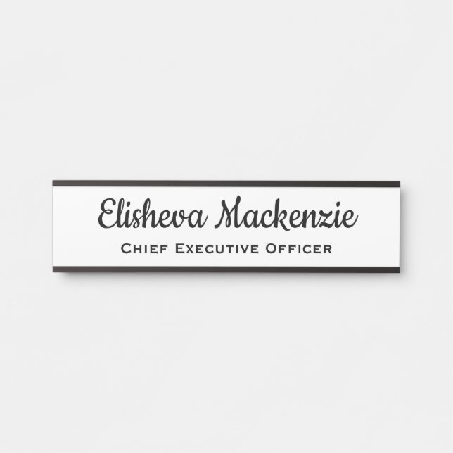 Office Door Name Plate Sign - White and Black (Front)