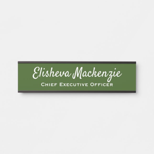 Office Door Name Signs Plate Sign - Olive Green (Front)