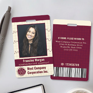 Office Employee Company Custom Photo Bar Code Logo ID Badge