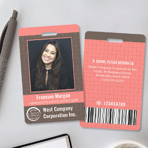 Office Employee Custom Photo Company Logo Bar Code ID Badge