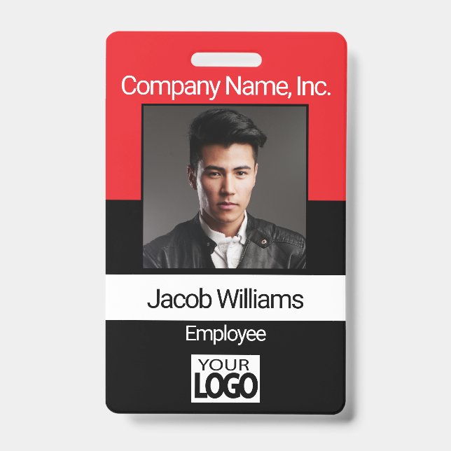 Office Employee Picture Badges - Black / Red ID Badge (Front)