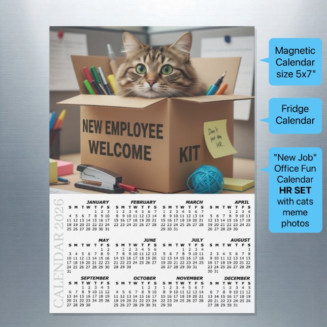 Office Fridge Calendar 2026, HR / New Employee (Office Fridge Calendar 2026 / New Employee / Cat Meme)