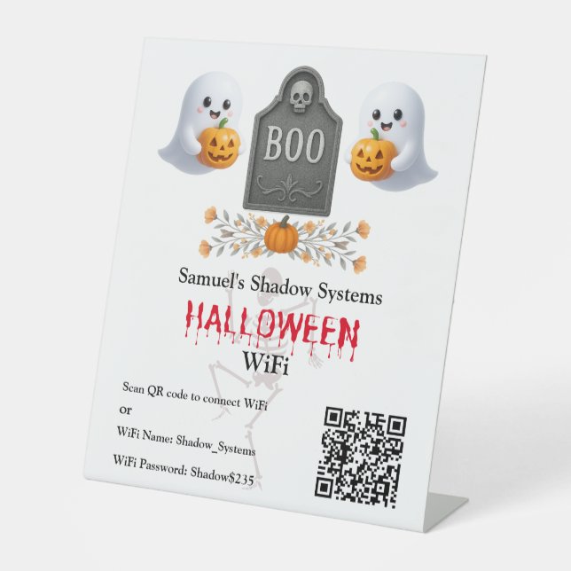Office Halloween Wifi QR Code Scan to Connect  Pedestal Sign (Front)
