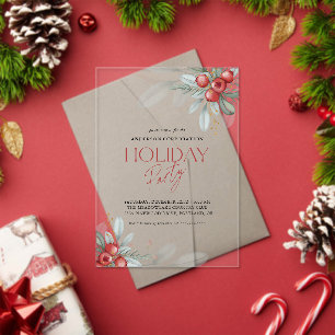 Office Holiday Party Elegant Winter Greenery Acrylic Invitations