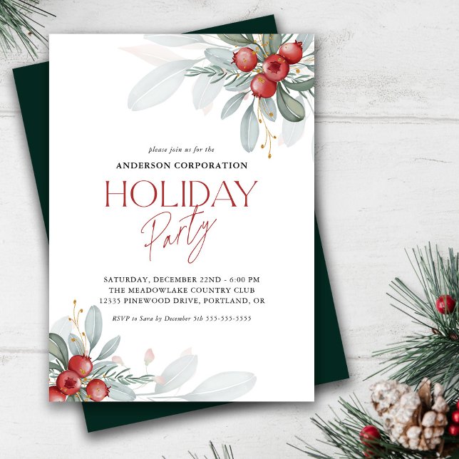 Office Holiday Party Elegant Winter Greenery  Invitation (Creator Uploaded)