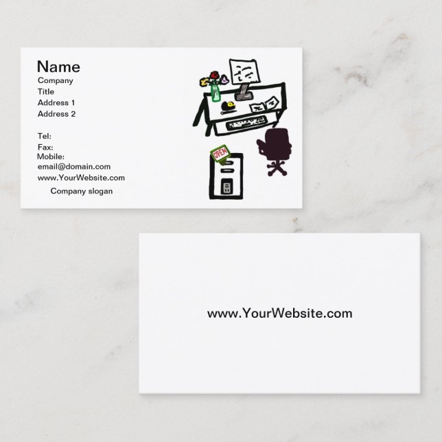 Office is OPEN Computer Desk Business Card Set (Front/Back)