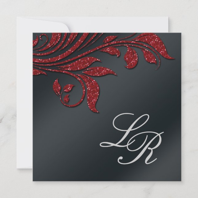 Office Party Sparkle Leaf Red Black Invitation (Front)