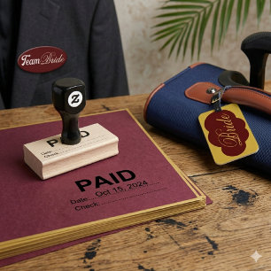 Office Ready Paid With Date And Check Wooden Rubber Stamp