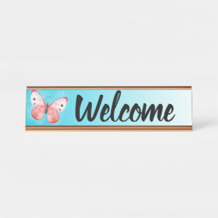 Office Receptionist Desk Welcome Butterfly Desk Name Plate