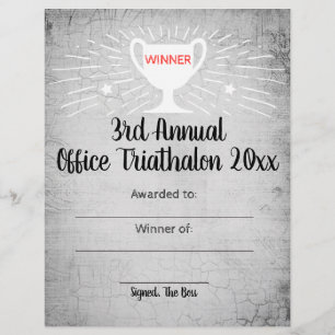 Office sports competition winner certificate award custom letterhead