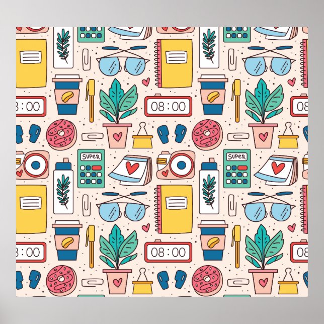 Office Stationery: Quirky Seamless Texture Poster (Front)