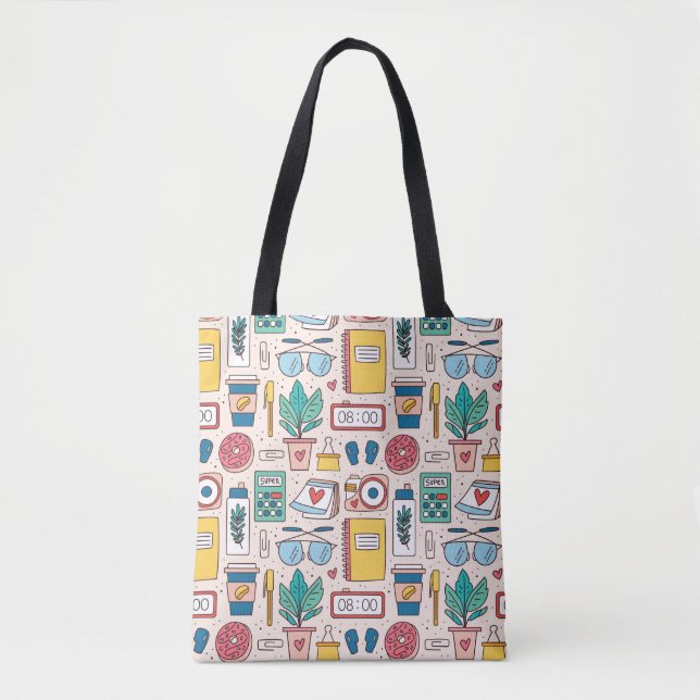 Office Stationery: Quirky Seamless Texture Tote Bag (Front)