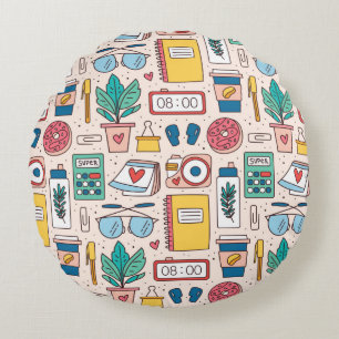 Office stationery. Seamless pattern, texture, back Round Cushion