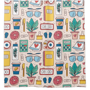 Office stationery. Seamless pattern, texture, back Shower Curtain