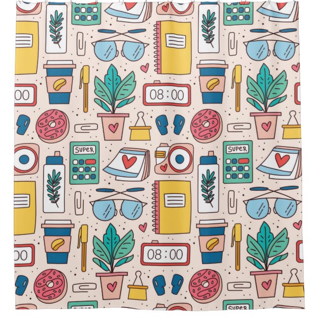 Office stationery. Seamless pattern, texture, back Shower Curtain (Front)