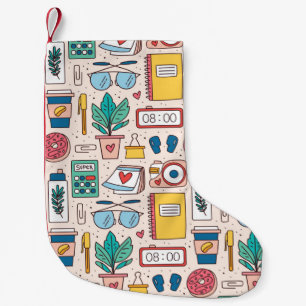 Office stationery. Seamless pattern, texture, back Small Christmas Stocking