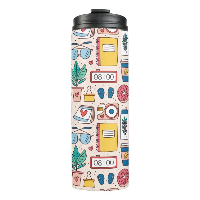 Office stationery. Seamless pattern, texture, back Thermal Tumbler (Front)