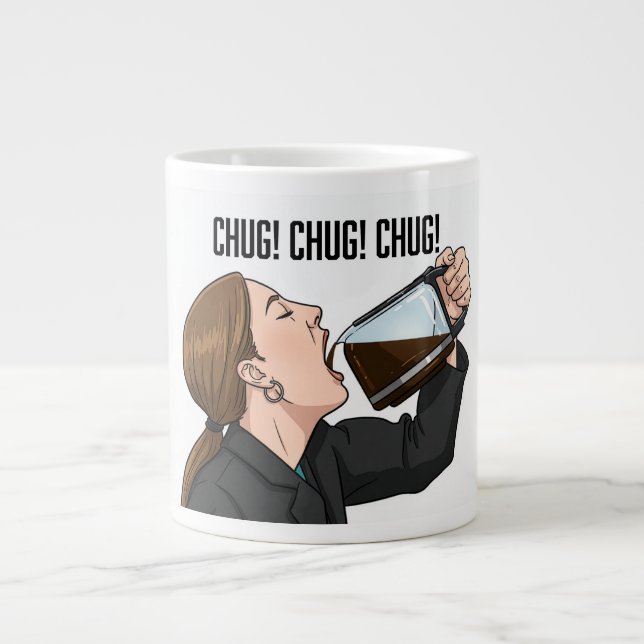 Office Woman Chugging Coffee From Pot Humor Large Coffee Mug (Front)