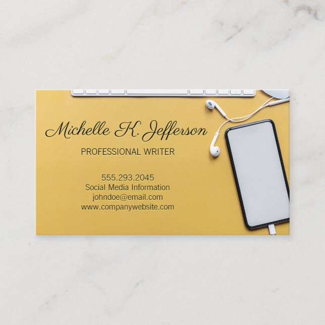 Office Work Space | Minimal Yellow Background Business Card (Front)
