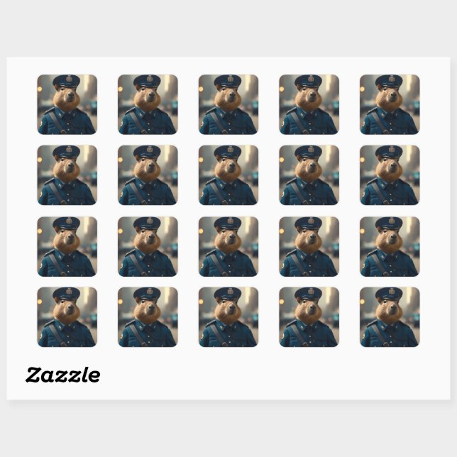 Officer Capybara: Keeping the Peace, Square Sticker (Sheet)