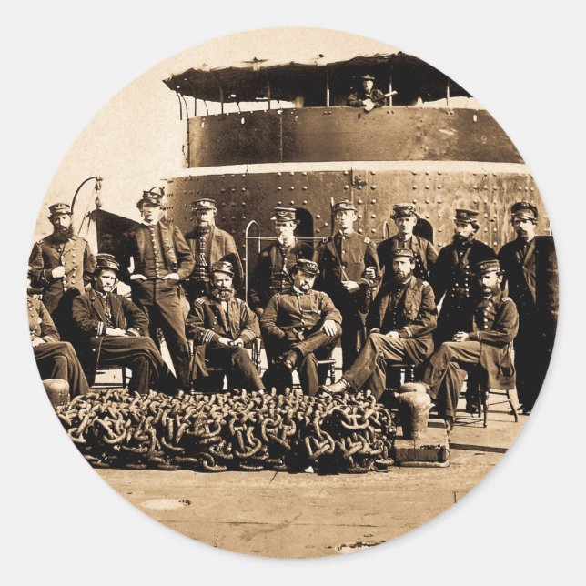 Officers on Deck of Ironclad Monitor Civil War Classic Round Sticker (Front)