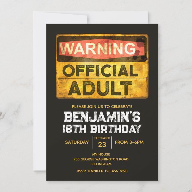 Official Adult 18th Birthday for Him Invitation (Front)