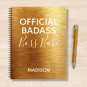 Official Badass Boss Babe Chic Metallic Gold Name Notebook