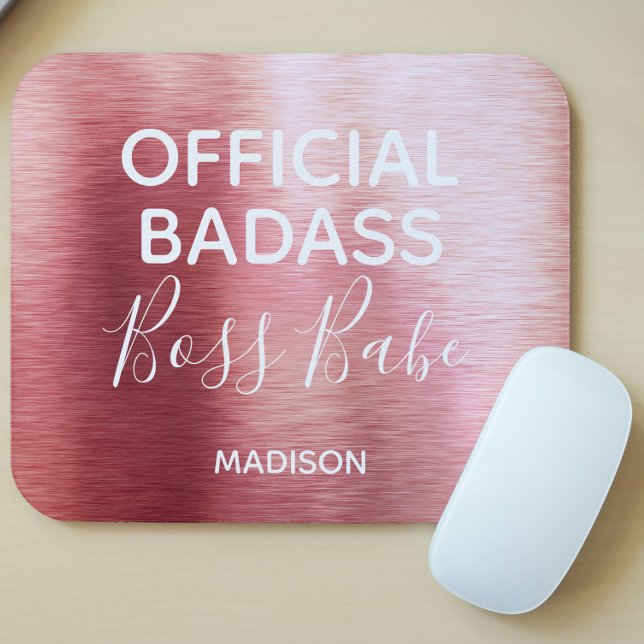 Official Badass Boss Babe Metallic Rose Gold Name Mouse Pad (Creator Uploaded)
