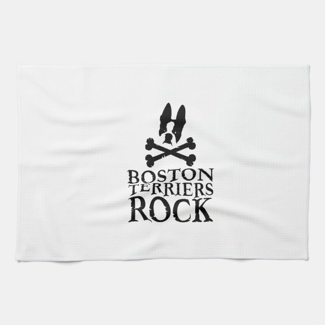 Official Boston Terriers Rock Merch Tea Towel (Horizontal)