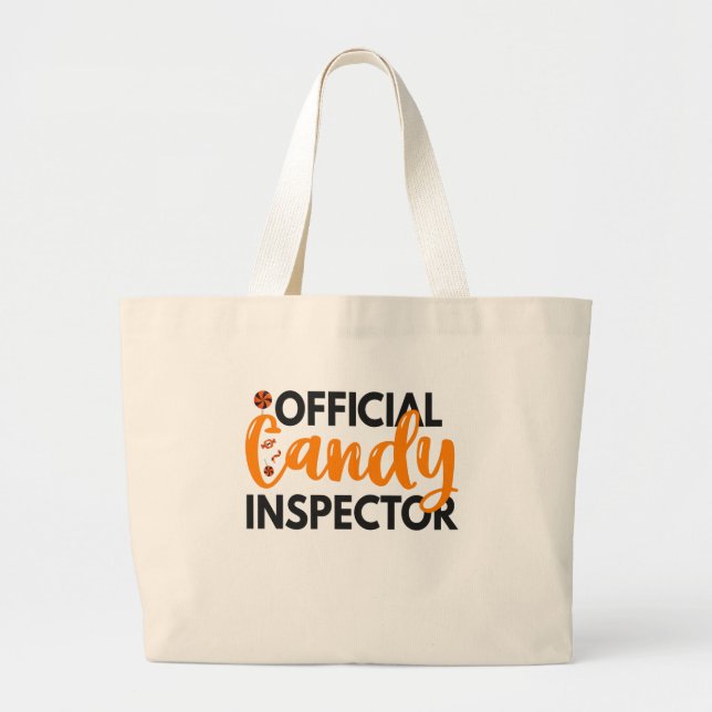 Official Candy Inspector Funny Halloween Treats Large Tote Bag (Front)