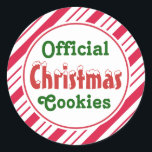Official Christmas Cookies Stickers<br><div class="desc">Candy Cane stripes decorate these fun Christmas Cookies stickers. Use these festive stickers for Christmas,  Christmas cookies,  cookies,  gifts,  baking,  the kitchen,  gift tags,  a cookie swap,  cookie exchange,  etc... .The design is from original art.</div>