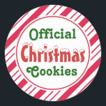 Official Christmas Cookies Stickers<br><div class="desc">Candy Cane stripes decorate these fun Christmas Cookies stickers. Use these festive stickers for Christmas,  Christmas cookies,  cookies,  gifts,  baking,  the kitchen,  gift tags,  a cookie swap,  cookie exchange,  etc... .The design is from original art.</div>