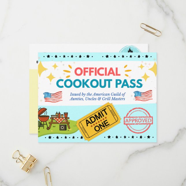 Official Cookout Pass – Gag Gift Postcard (Front/Back In Situ)