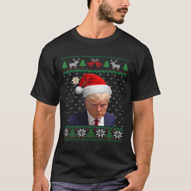 Official Donald Trump Mug Ugly Christmas T-Shirt (Front)