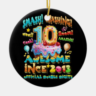 Official Double Digits 10th Birthday Awesome Since Ceramic Ornament