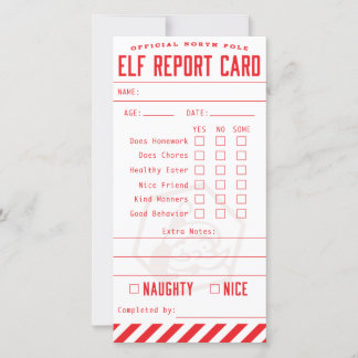 Official Elf Report Card