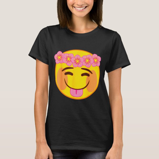 Official Emoji Flower Crown Tongue Yellow Smile Fa T-Shirt (Front)