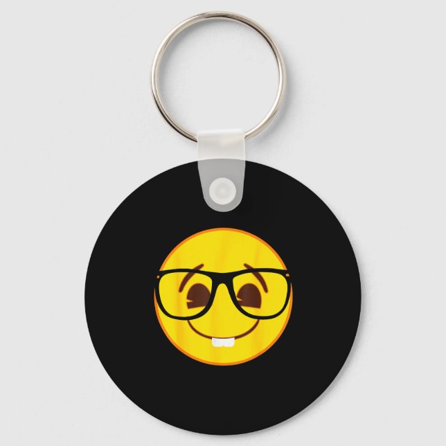 Official Emoji Nerd Gles Yellow Smile Face  Key Ring (Front)