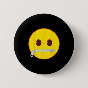 Official Emoji Zip Zipper Mouth Yellow Smile Face  6 Cm Round Badge